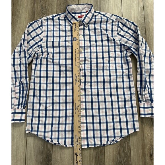 IZOD Plaid Blue/Pink Button Front Casual Shirt Mens Size Medium 100% Cotton - Picture 8 of 9